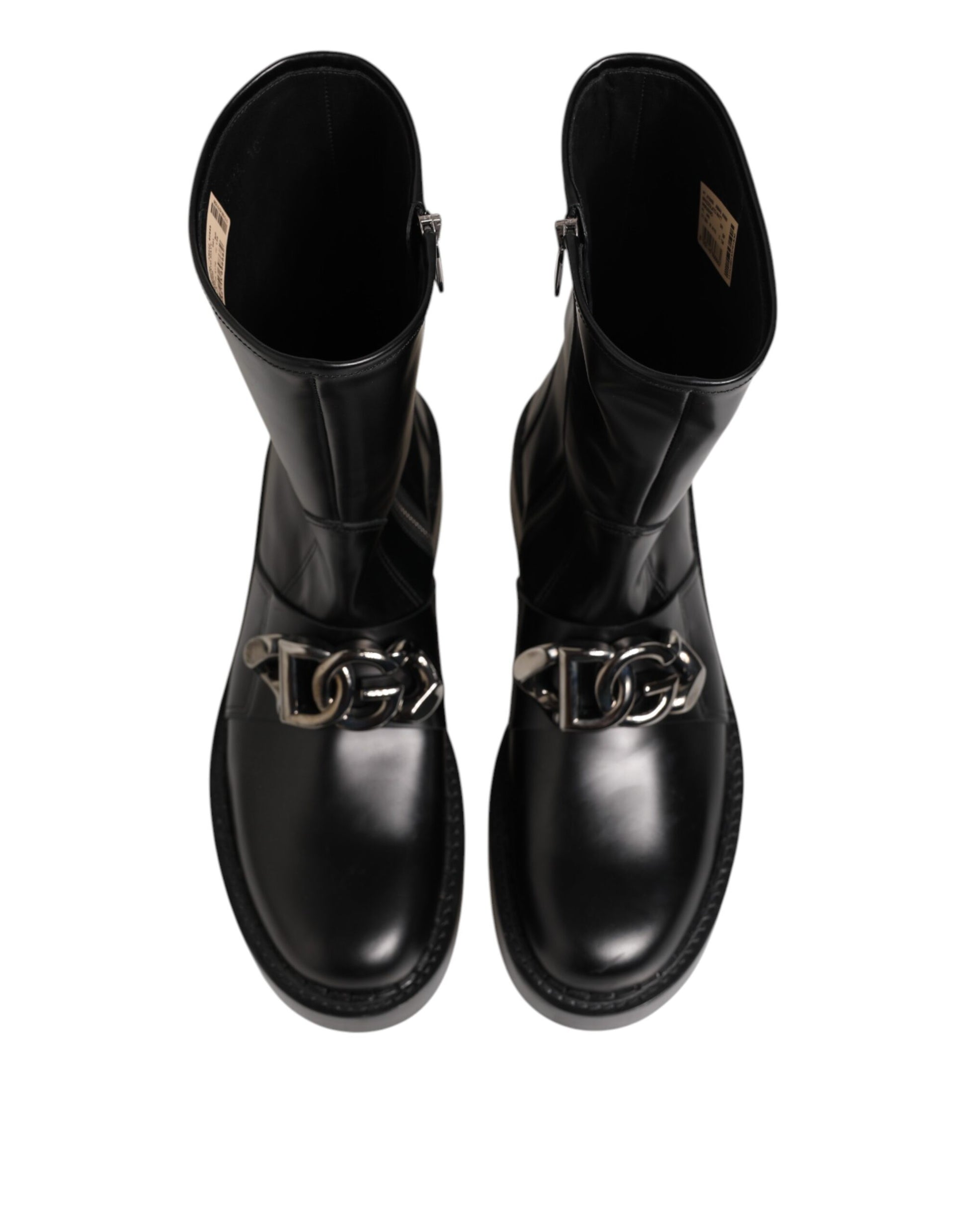 Dolce & Gabbana Black Logo Plaque Mid Calf Biker Boots