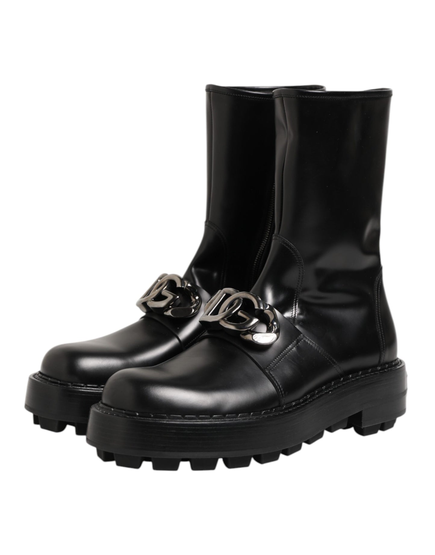 Dolce & Gabbana Black Logo Plaque Mid Calf Biker Boots