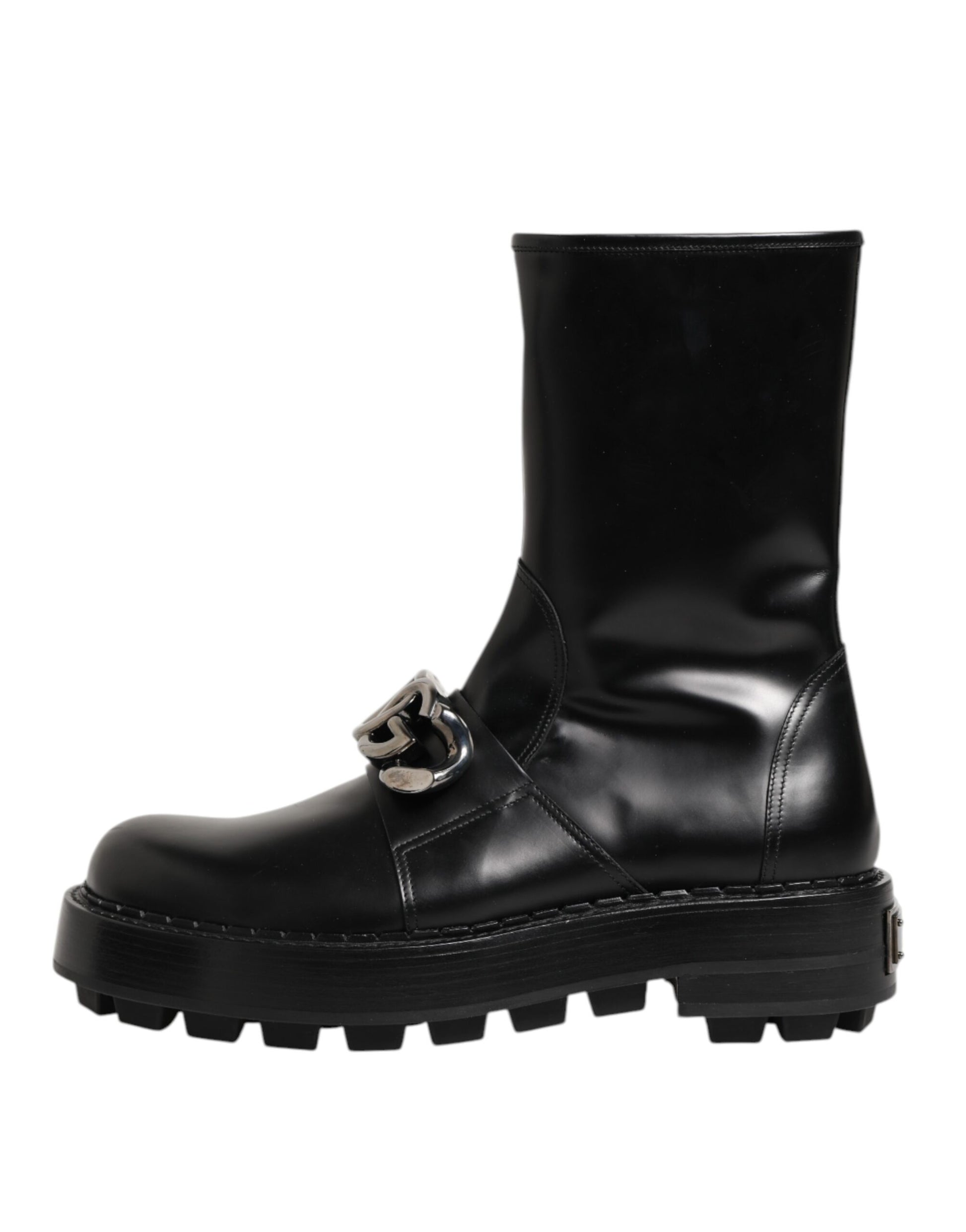Dolce & Gabbana Black Logo Plaque Mid Calf Biker Boots