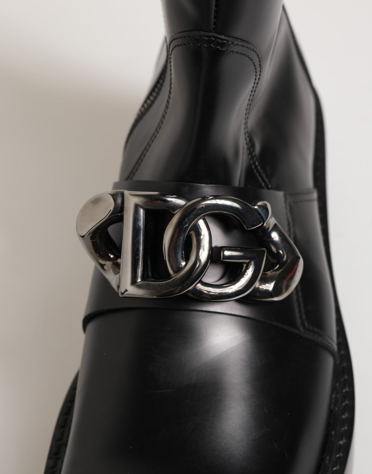 Dolce & Gabbana Black Logo Plaque Mid Calf Biker Boots