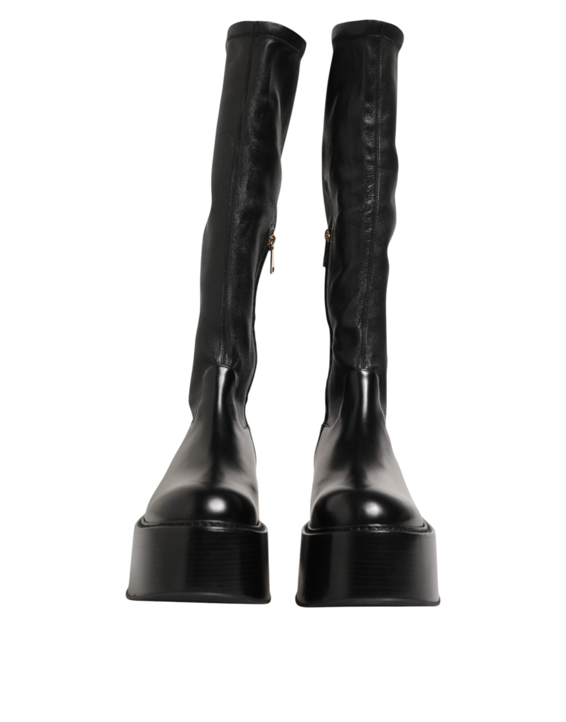 Dolce & Gabbana Black Logo Plaque Over The Calf Boots