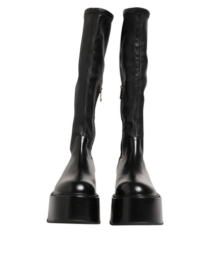 Dolce & Gabbana Black Logo Plaque Over The Calf Boots