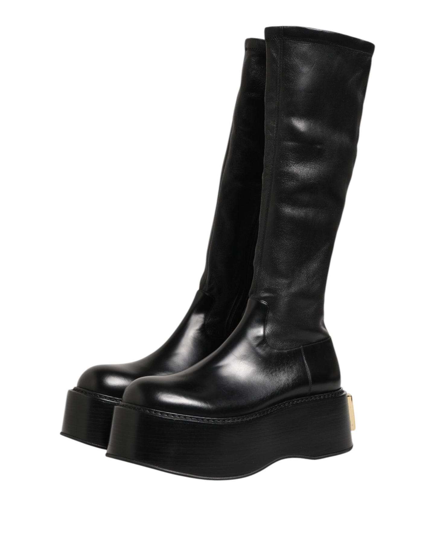 Dolce & Gabbana Black Logo Plaque Over The Calf Boots