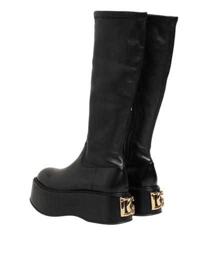 Dolce & Gabbana Black Logo Plaque Over The Calf Boots