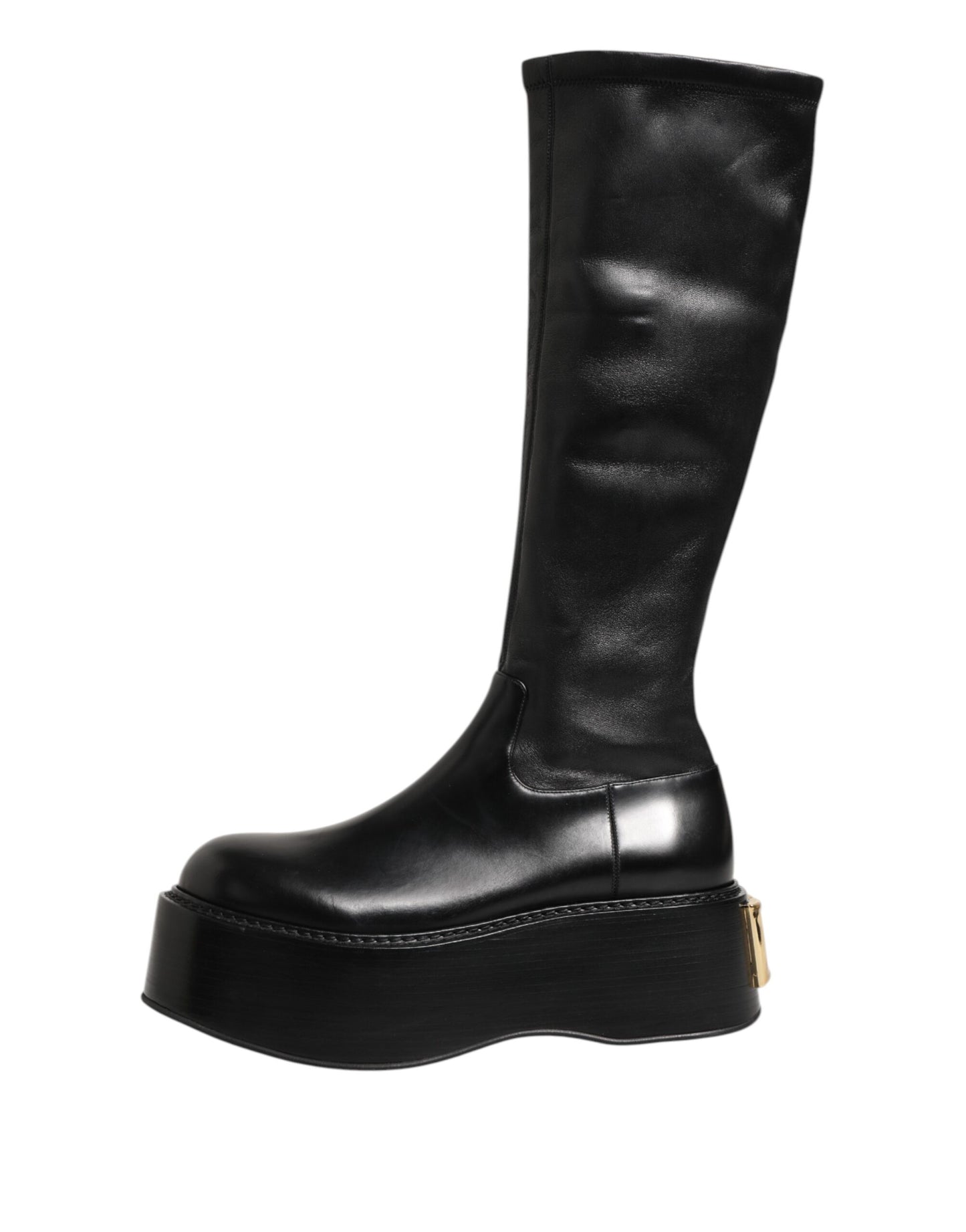 Dolce & Gabbana Black Logo Plaque Over The Calf Boots