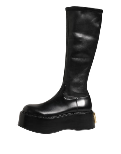 Dolce & Gabbana Black Logo Plaque Over The Calf Boots