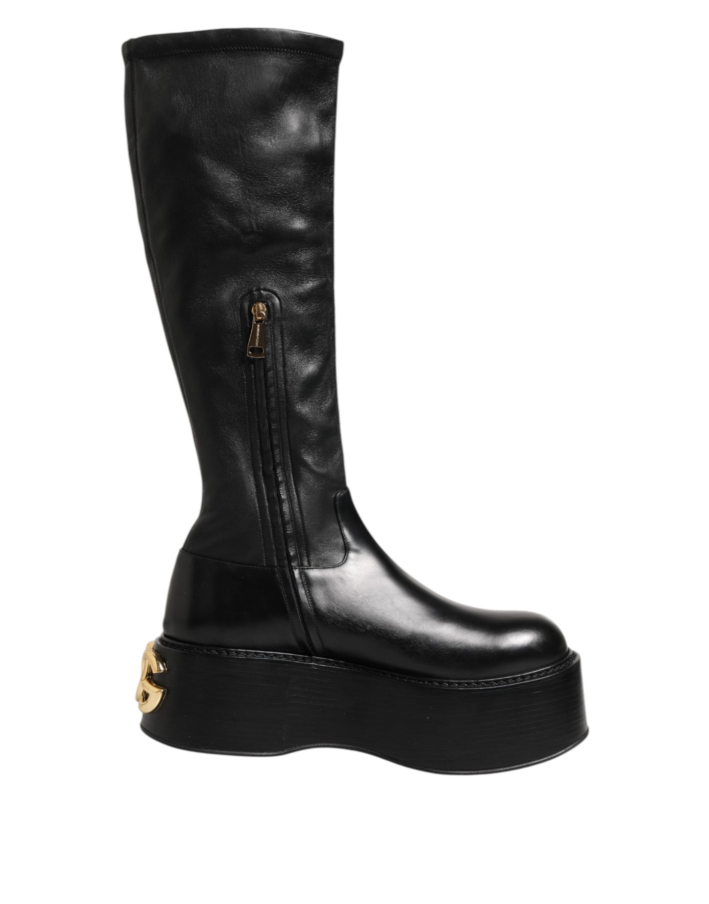 Dolce & Gabbana Black Logo Plaque Over The Calf Boots