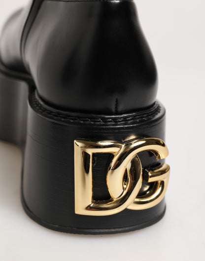 Dolce & Gabbana Black Logo Plaque Over The Calf Boots