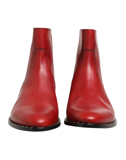 Dolce & Gabbana Red Studded Chelsea Short Ankle Boots
