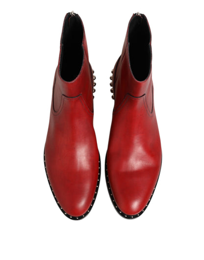Dolce & Gabbana Red Studded Chelsea Short Ankle Boots