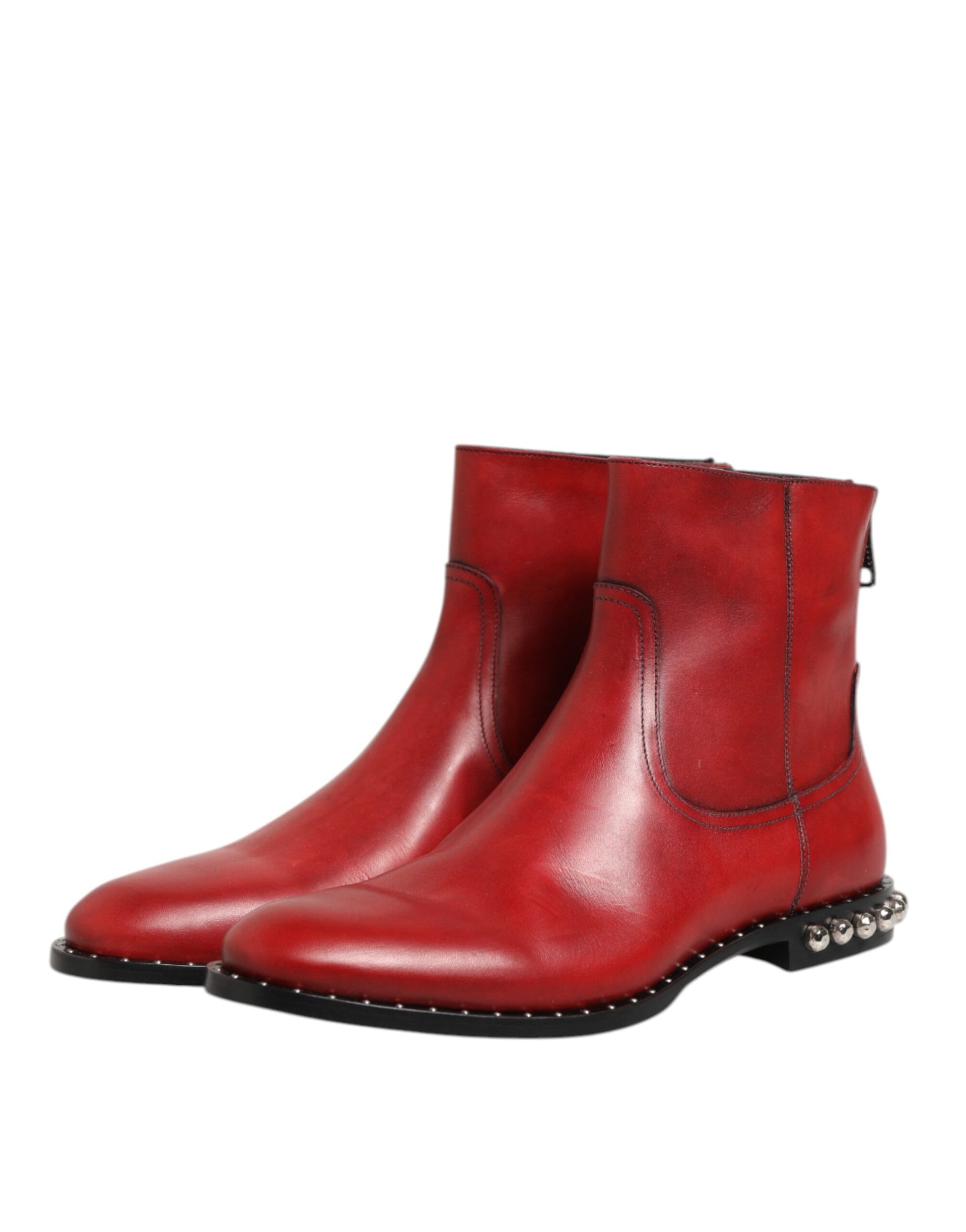 Dolce & Gabbana Red Studded Chelsea Short Ankle Boots