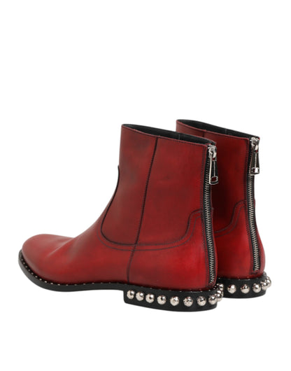 Dolce & Gabbana Red Studded Chelsea Short Ankle Boots