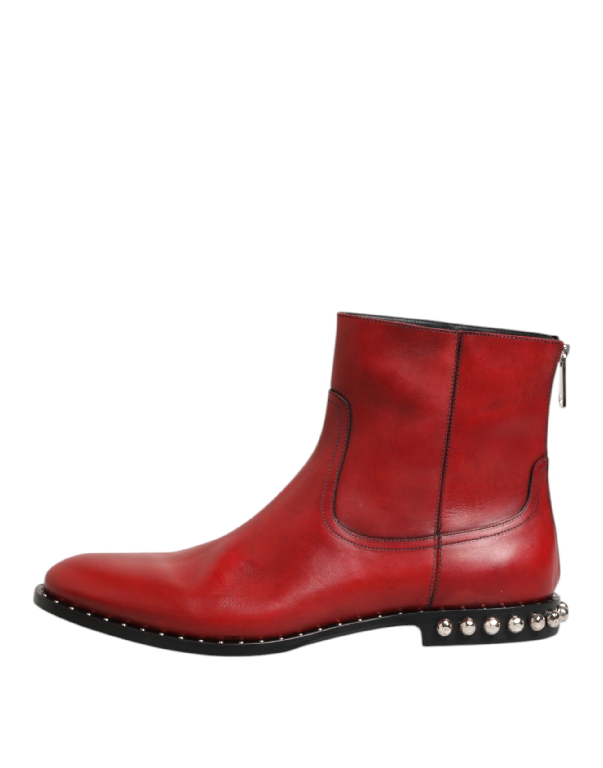Dolce & Gabbana Red Studded Chelsea Short Ankle Boots