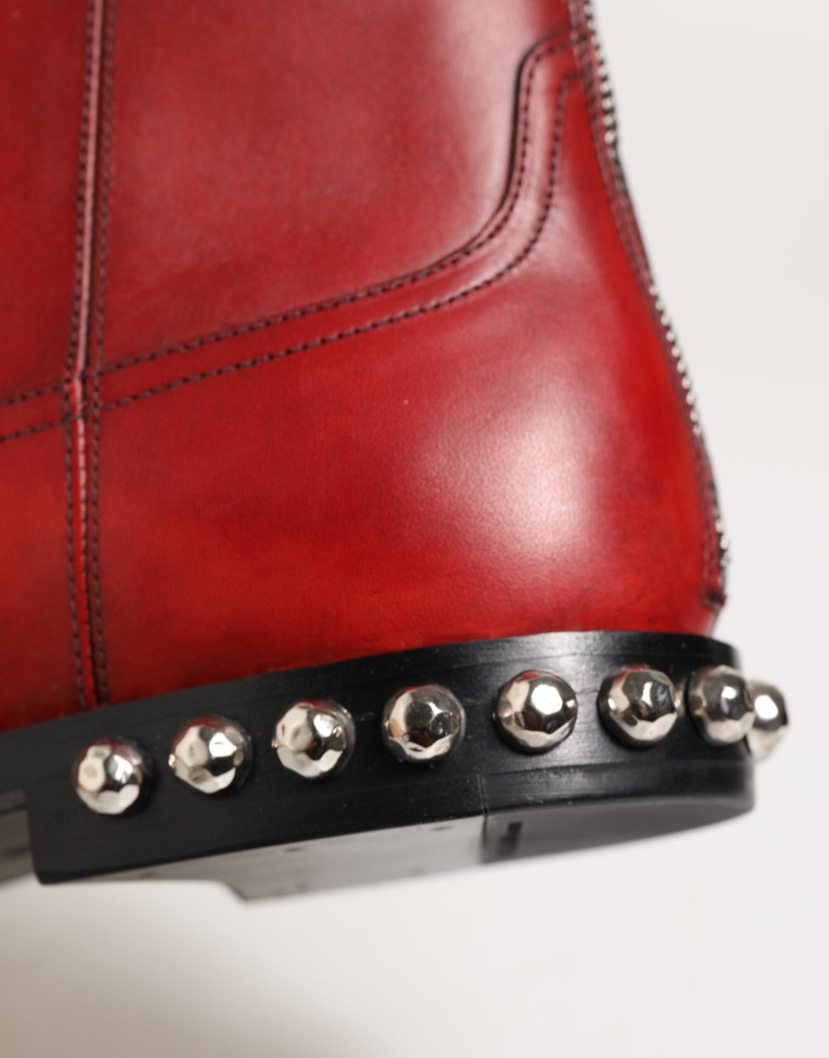 Dolce & Gabbana Red Studded Chelsea Short Ankle Boots