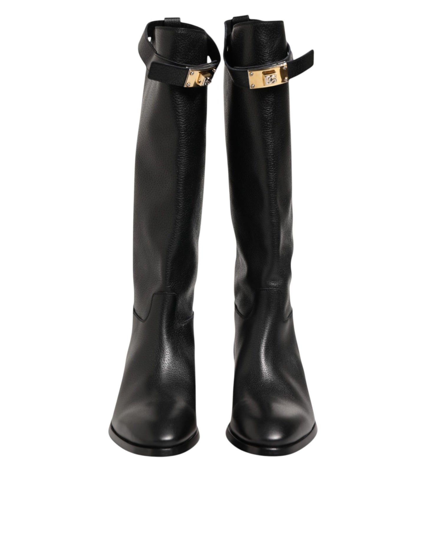 Dolce & Gabbana Black Logo Plaque Over The Calf Boots