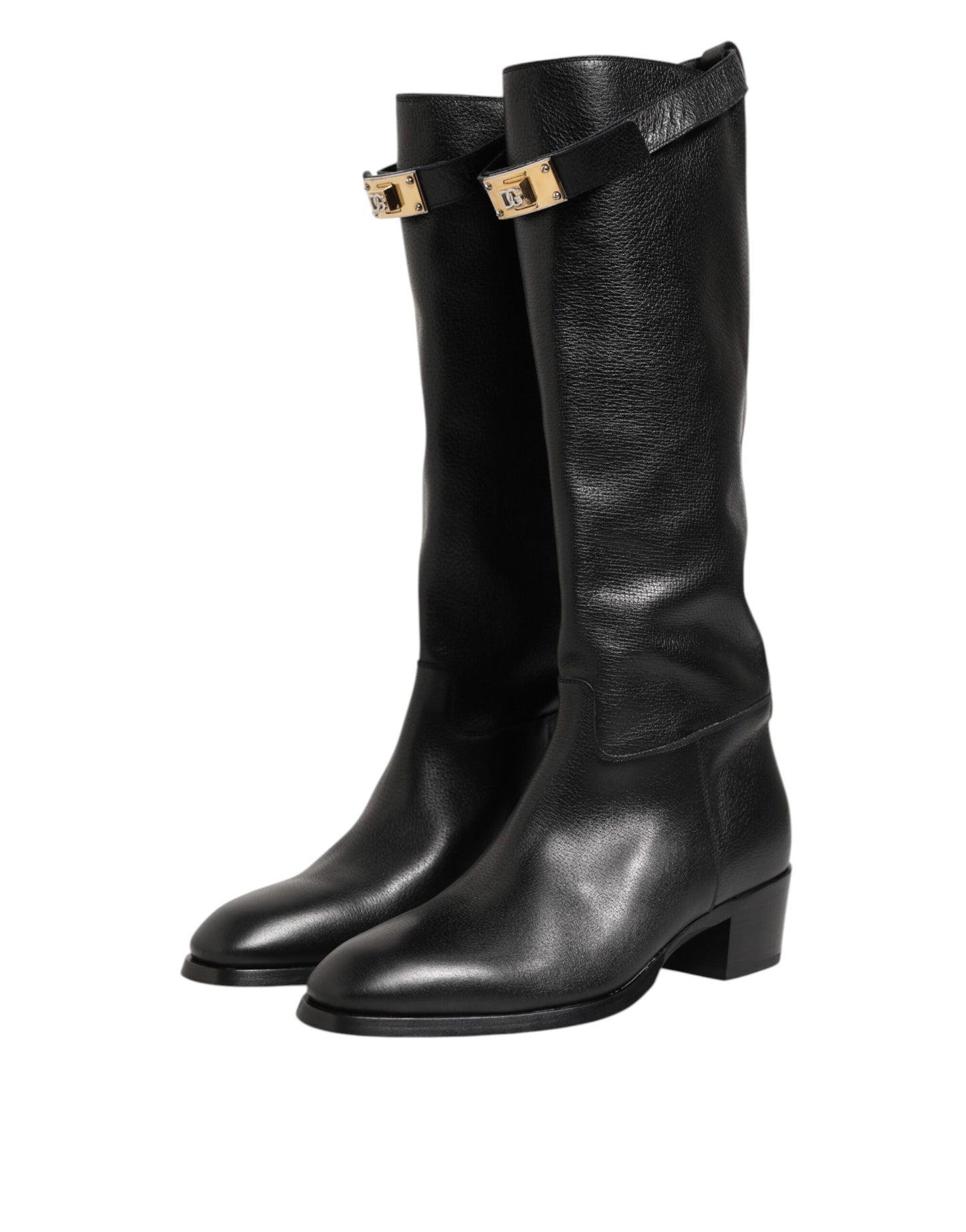 Dolce & Gabbana Black Logo Plaque Over The Calf Boots