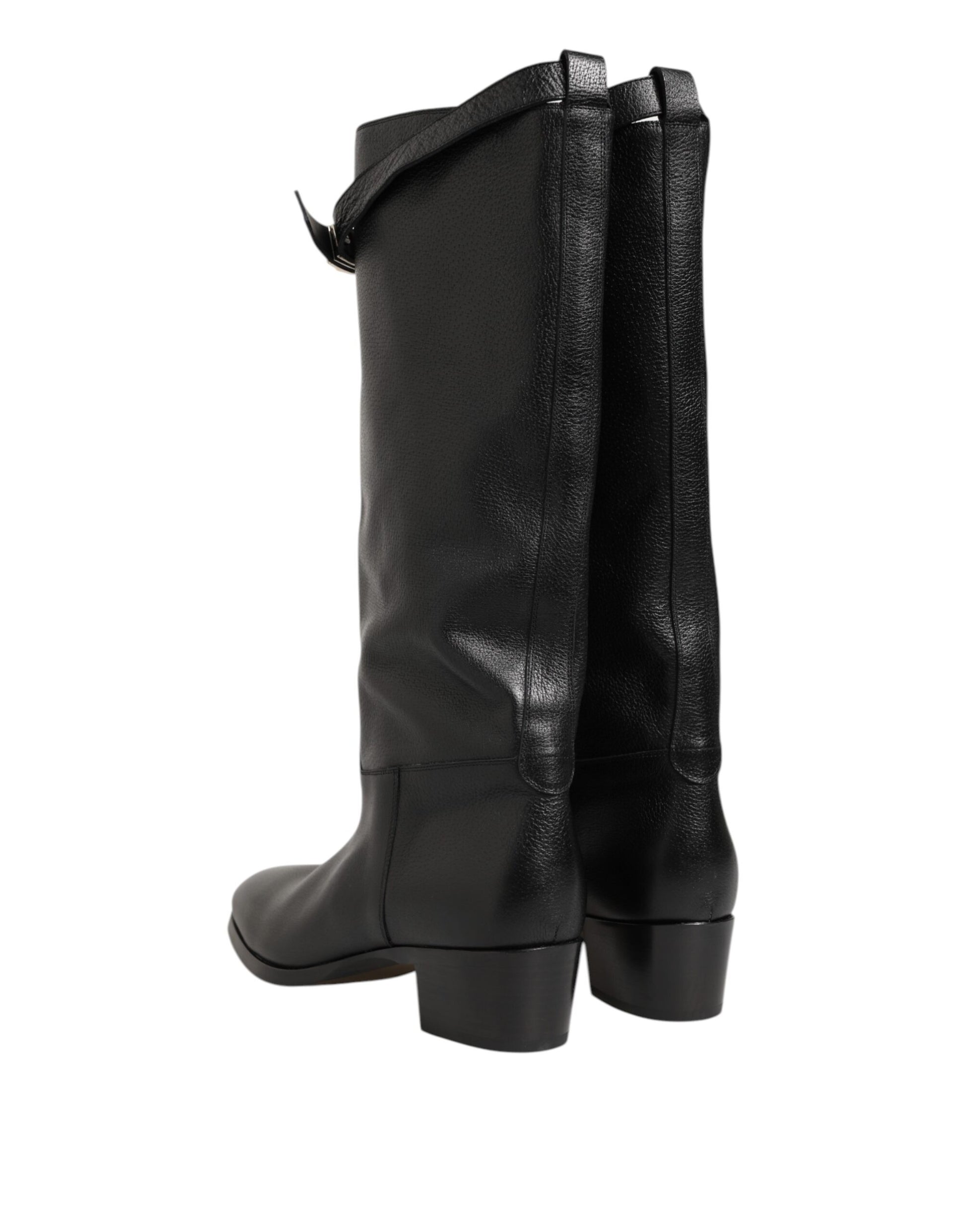 Dolce & Gabbana Black Logo Plaque Over The Calf Boots