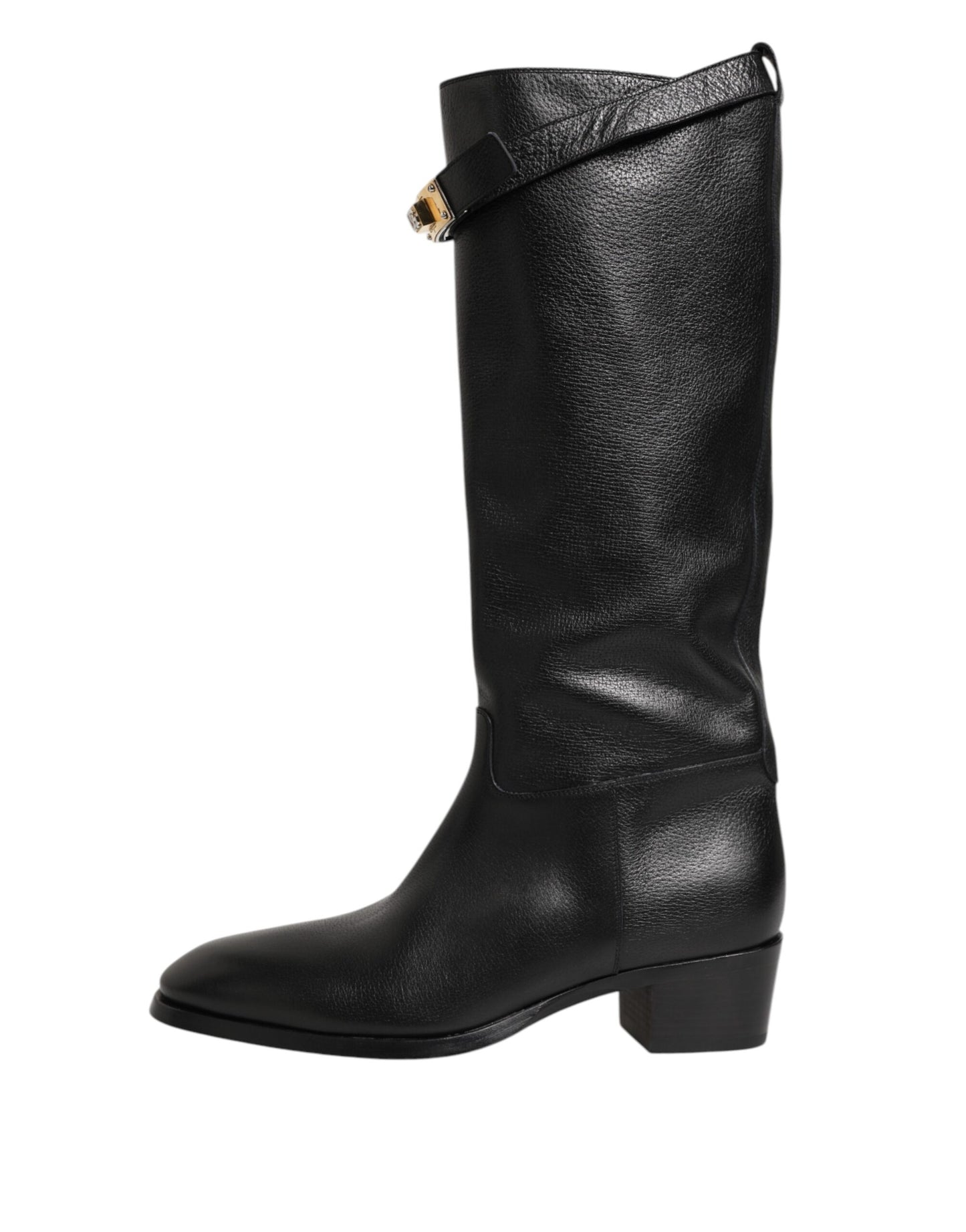 Dolce & Gabbana Black Logo Plaque Over The Calf Boots