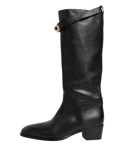 Dolce & Gabbana Black Logo Plaque Over The Calf Boots
