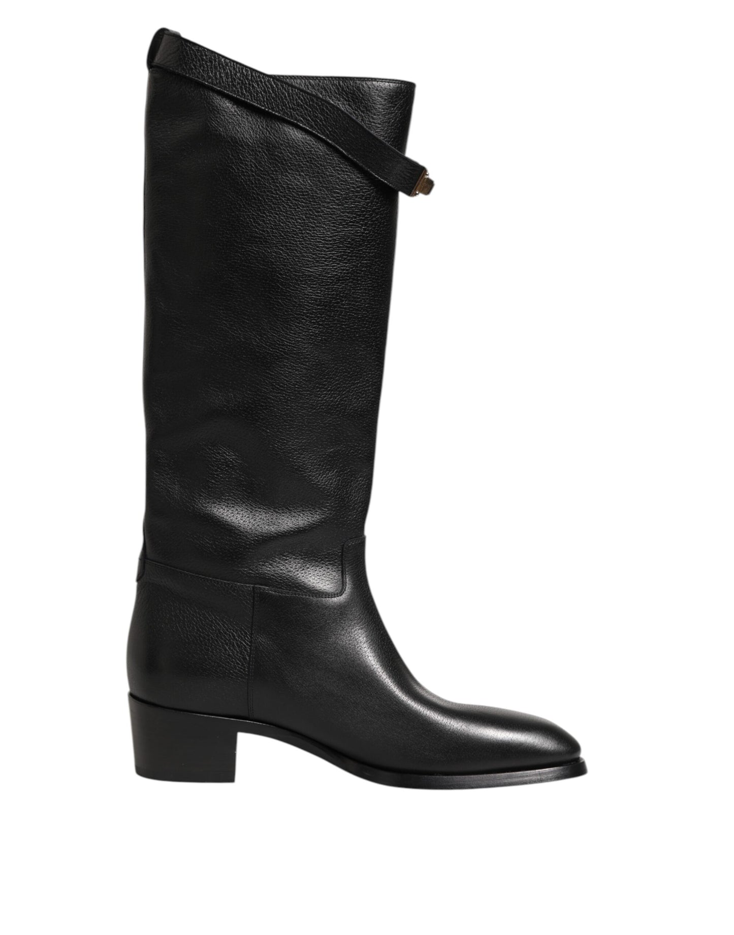 Dolce & Gabbana Black Logo Plaque Over The Calf Boots