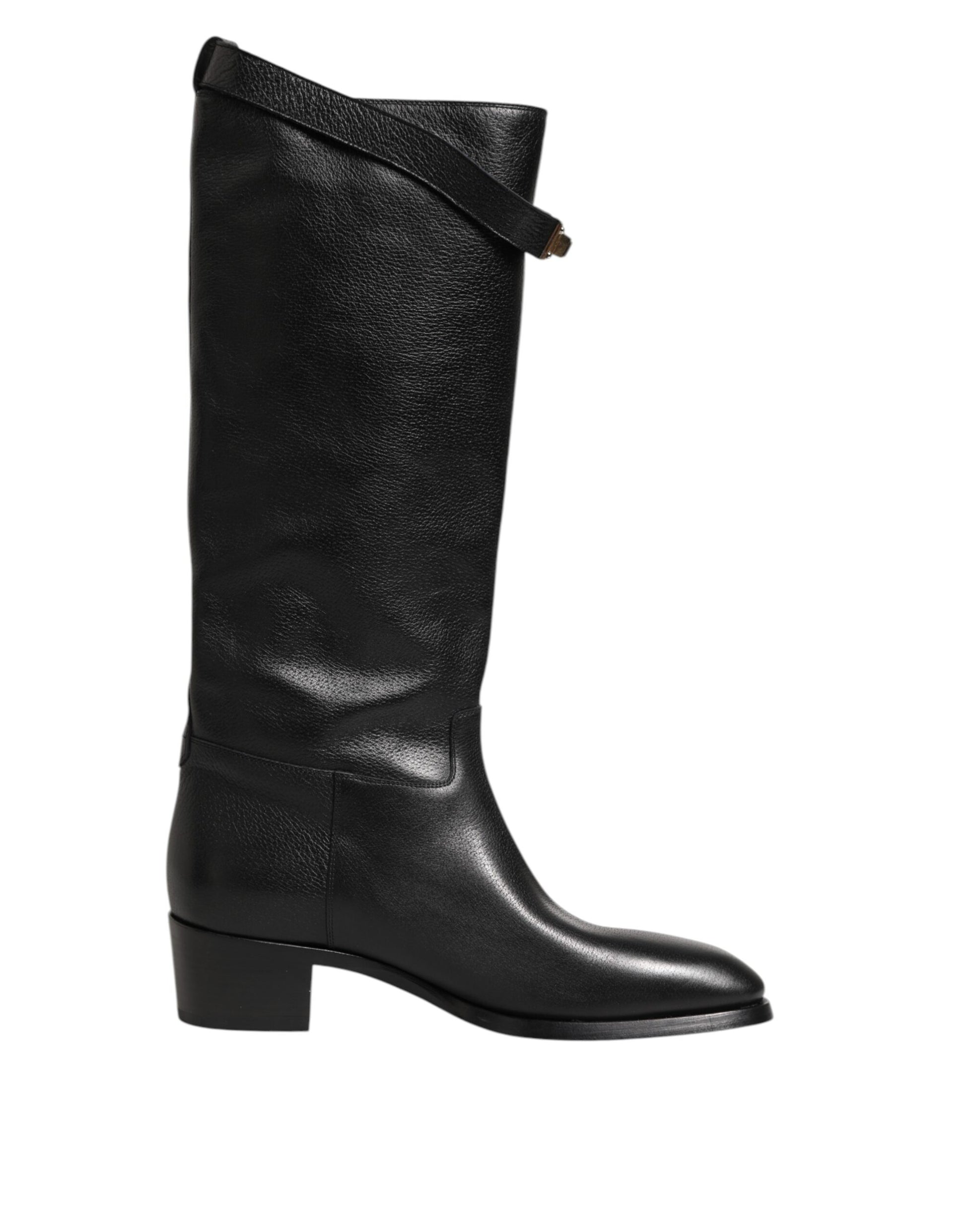Dolce & Gabbana Black Logo Plaque Over The Calf Boots