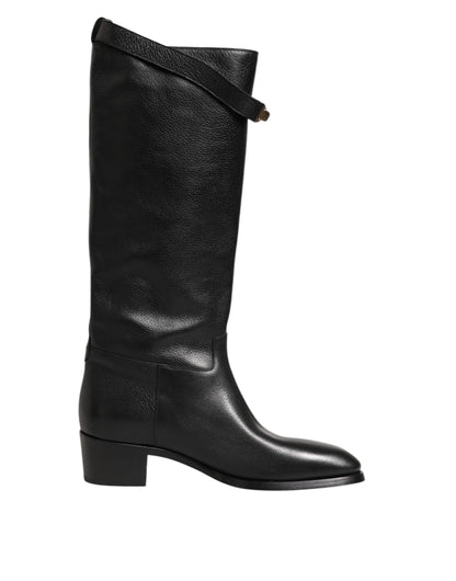Dolce & Gabbana Black Logo Plaque Over The Calf Boots