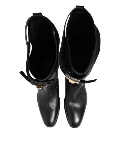 Dolce & Gabbana Black Logo Plaque Over The Calf Boots