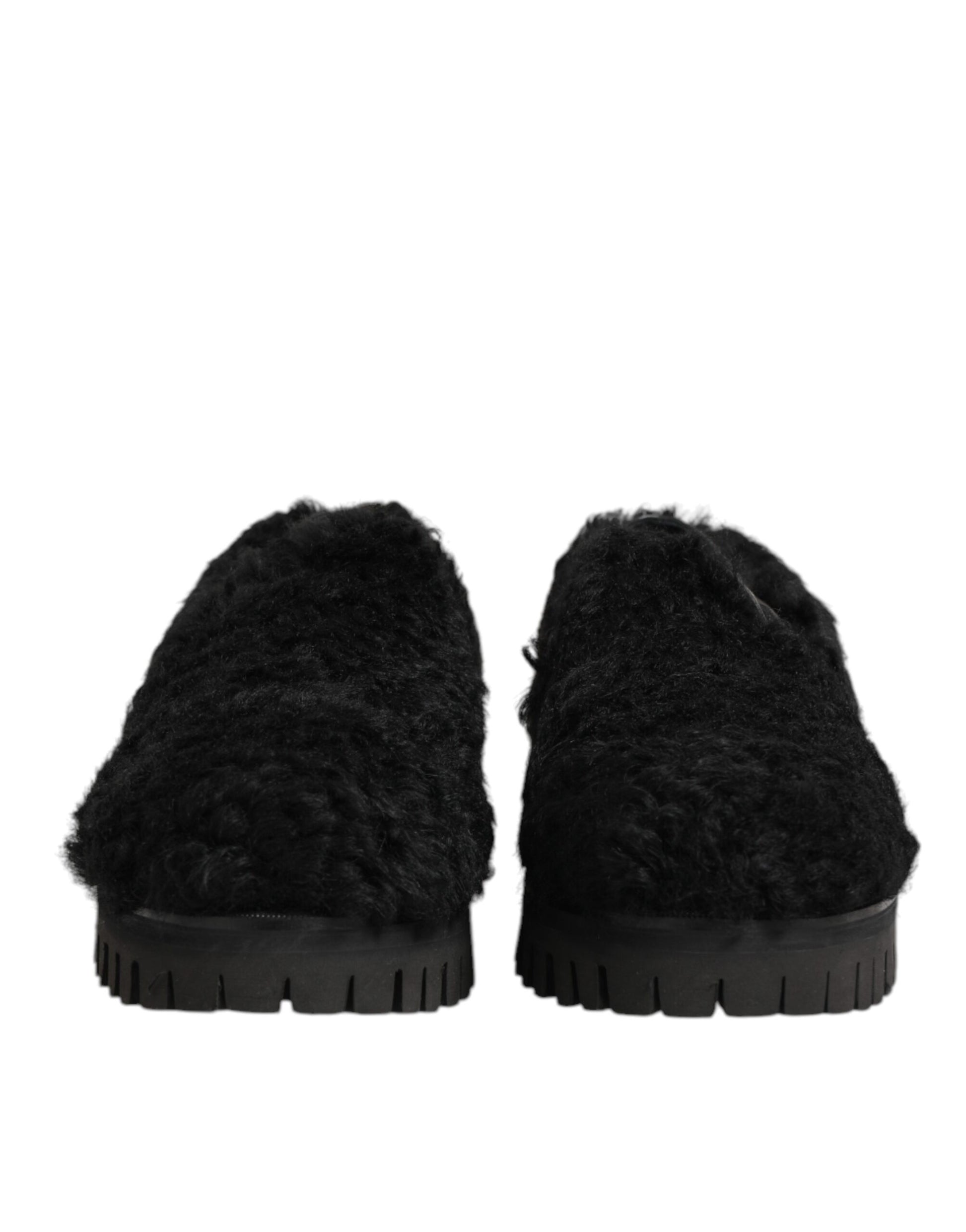 Dolce & Gabbana Black Fur Leather Dress Slippers for Men