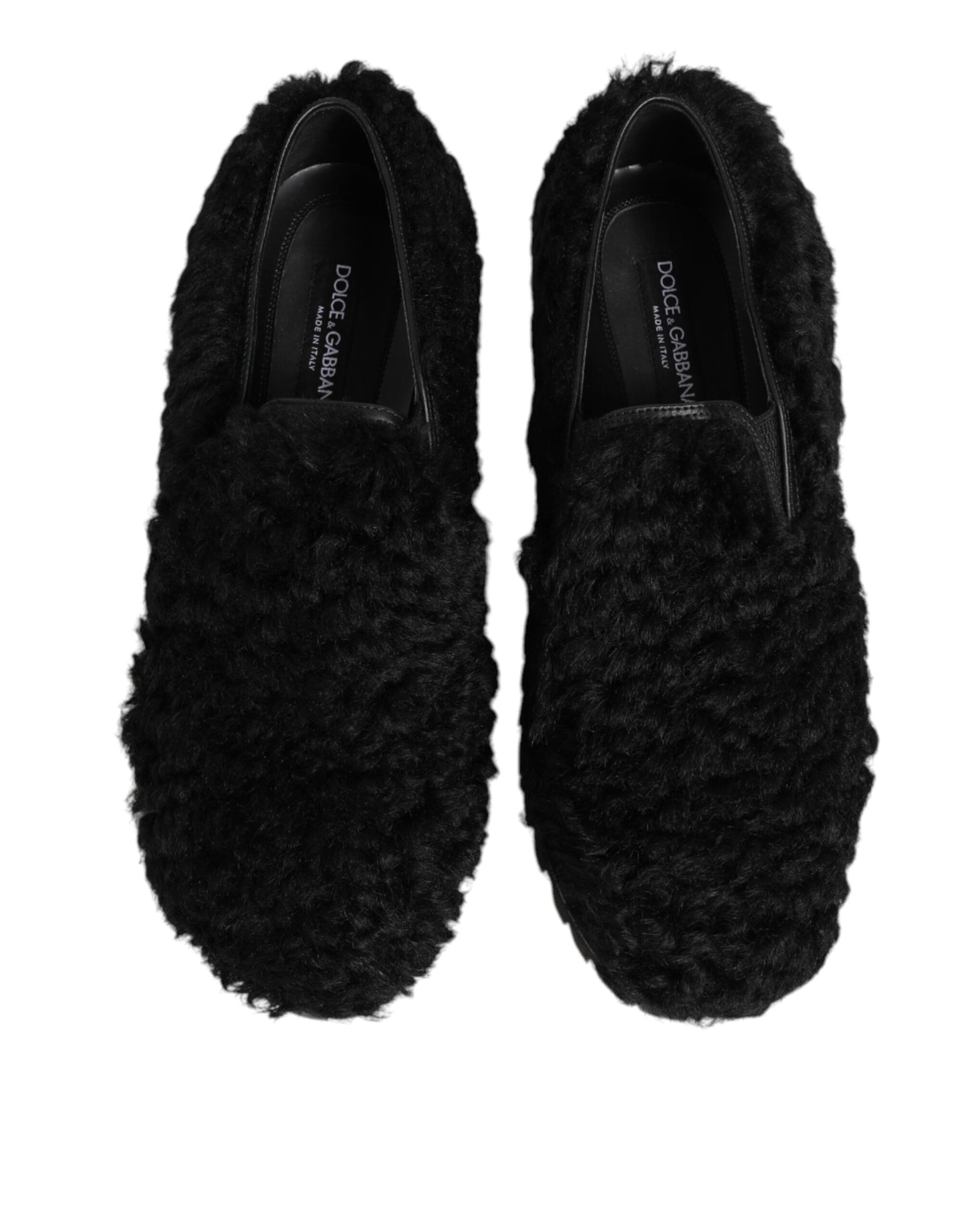 Dolce & Gabbana Black Fur Leather Dress Slippers for Men