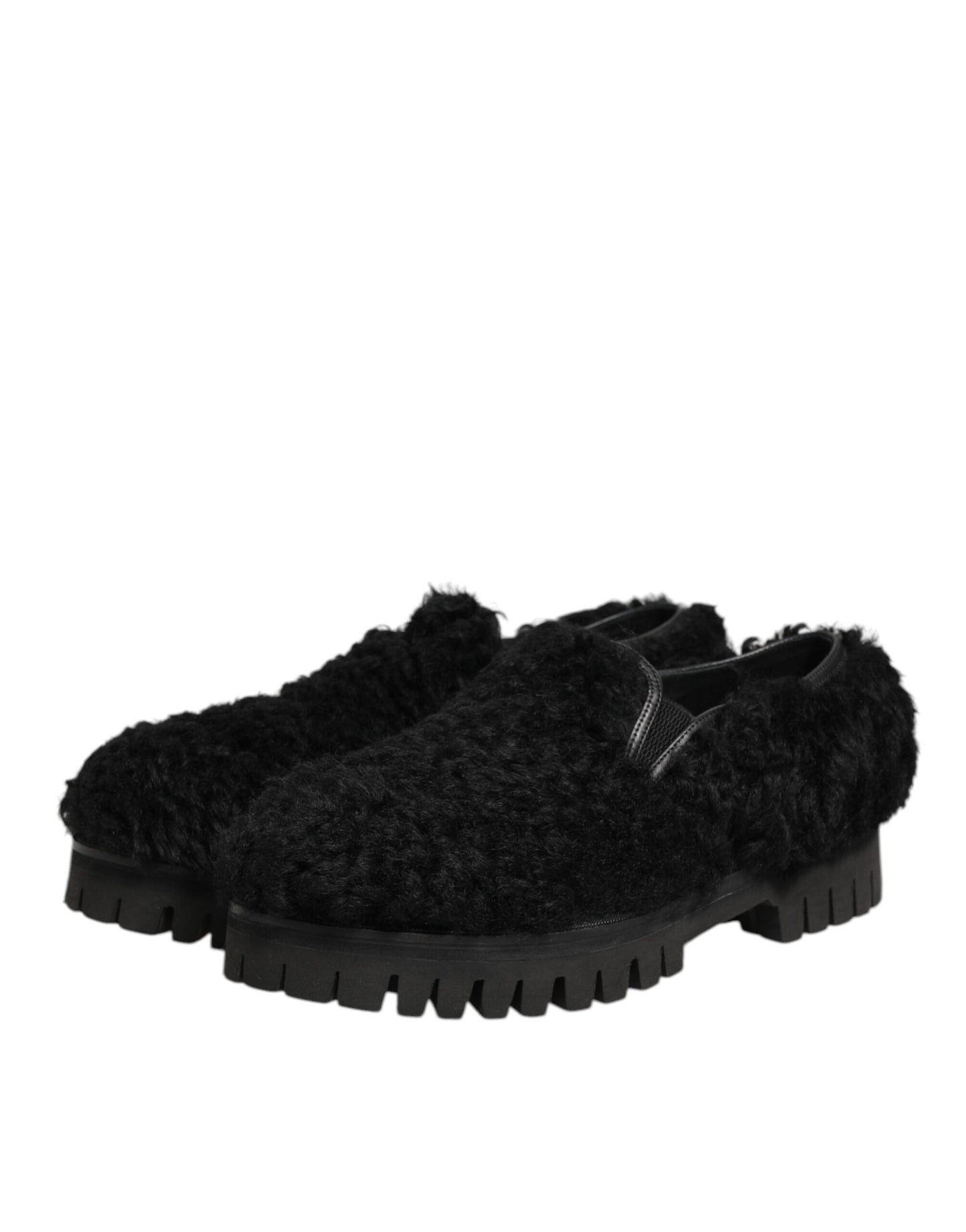 Dolce & Gabbana Black Fur Leather Dress Slippers for Men