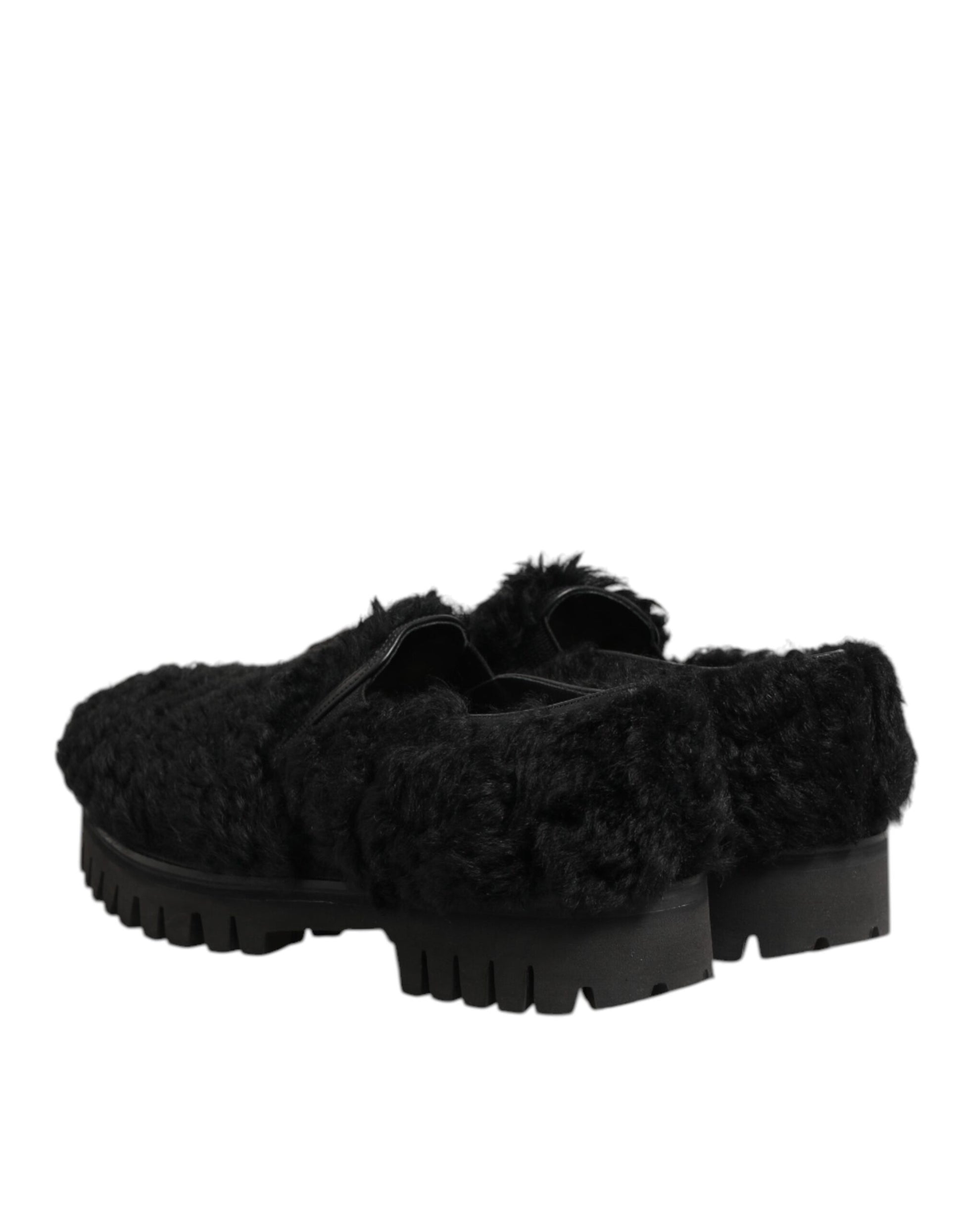 Dolce & Gabbana Black Fur Leather Dress Slippers for Men