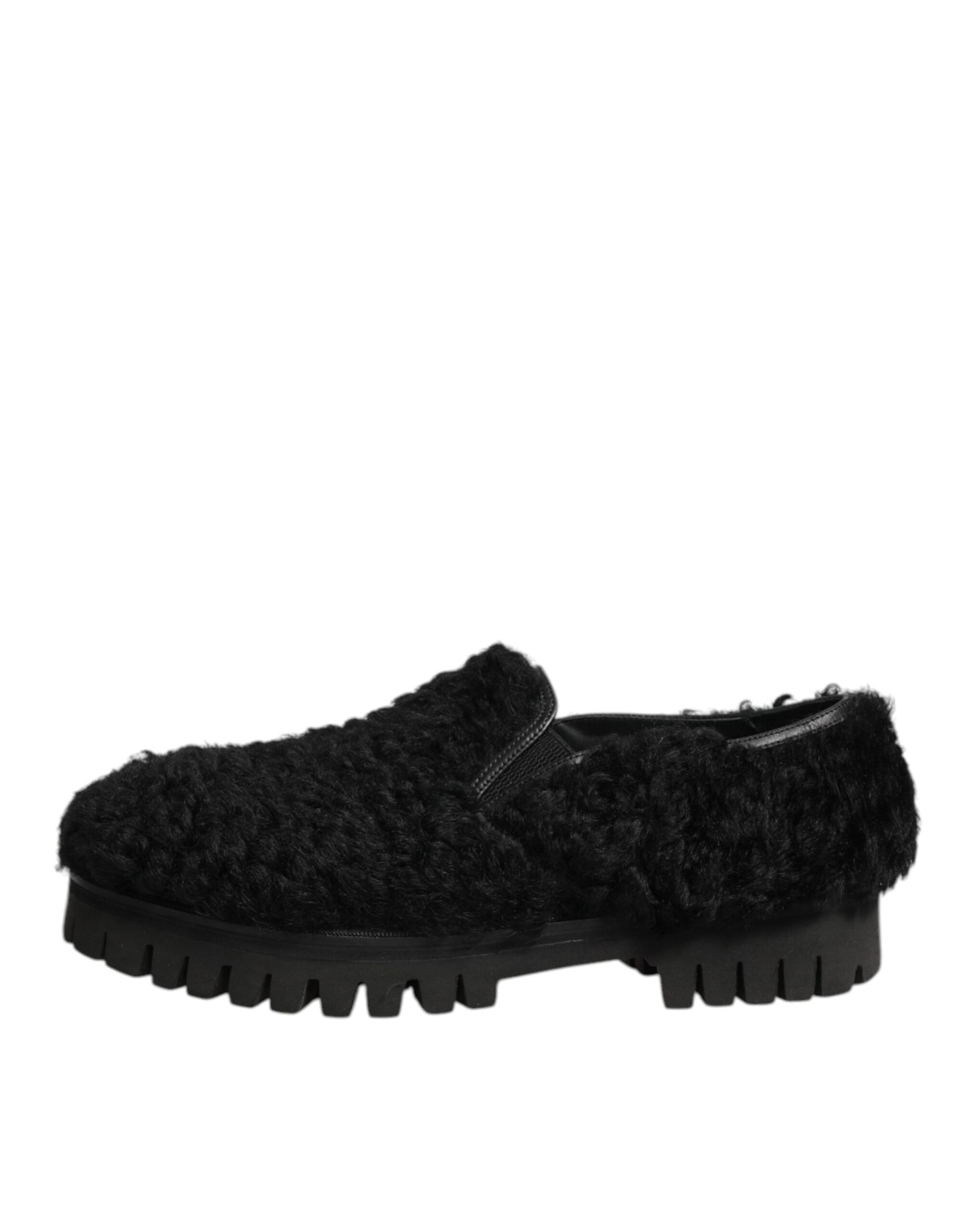 Dolce & Gabbana Black Fur Leather Dress Slippers for Men