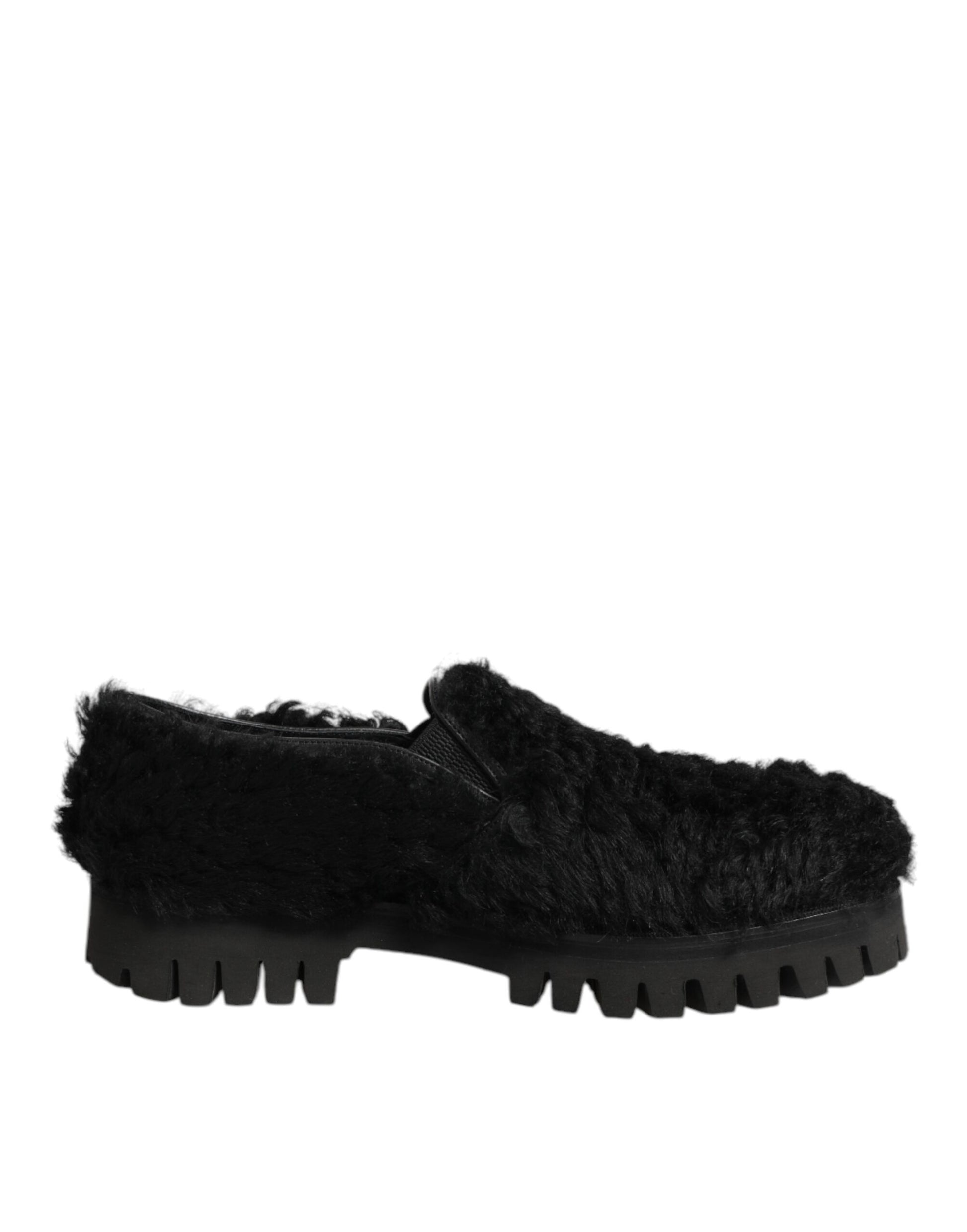 Dolce & Gabbana Black Fur Leather Dress Slippers for Men