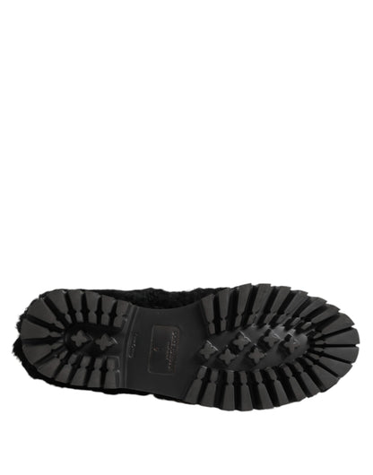 Dolce & Gabbana Black Fur Leather Dress Slippers for Men