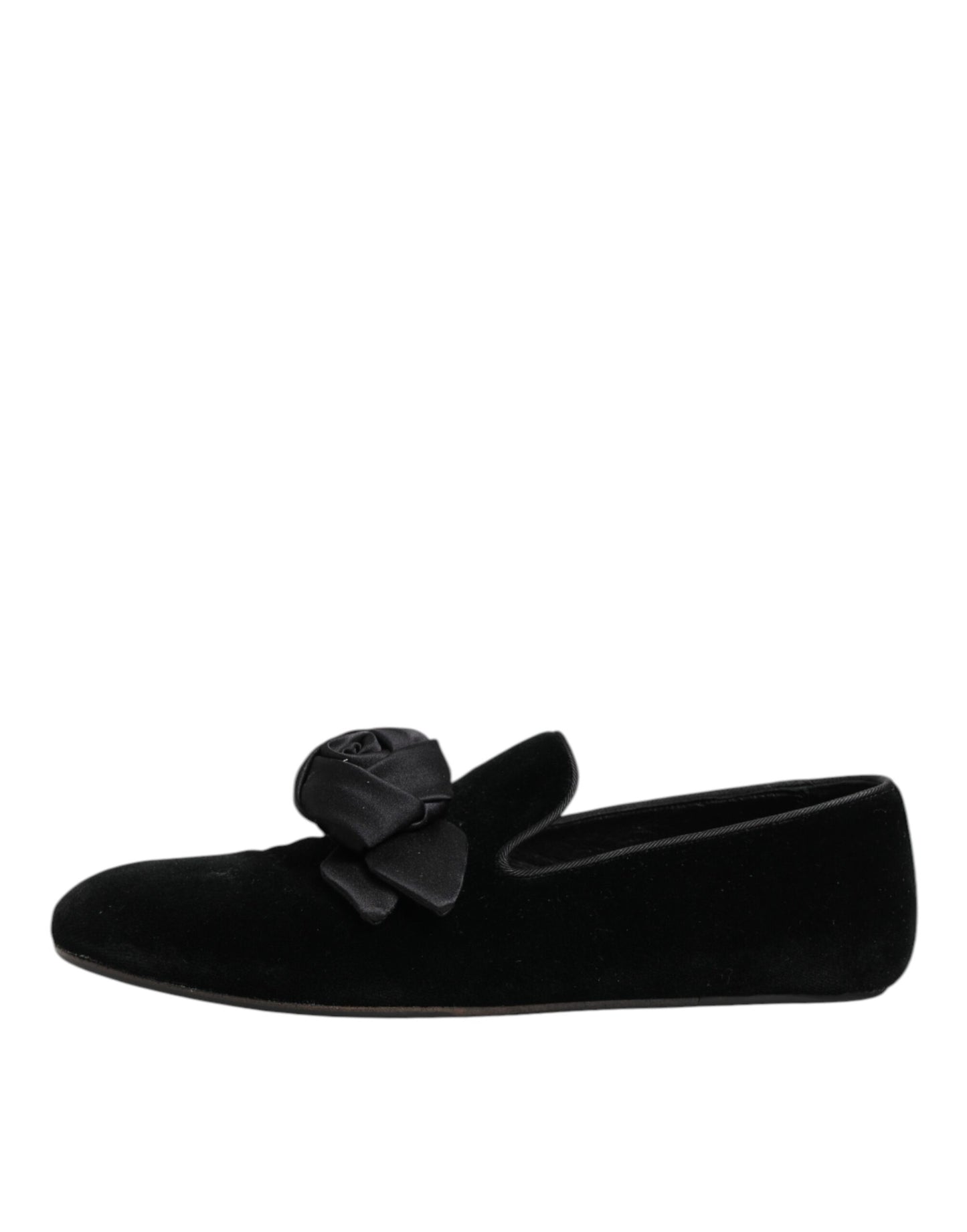 Dolce & Gabbana Black Suede Cotton Rose Slip On Loafers