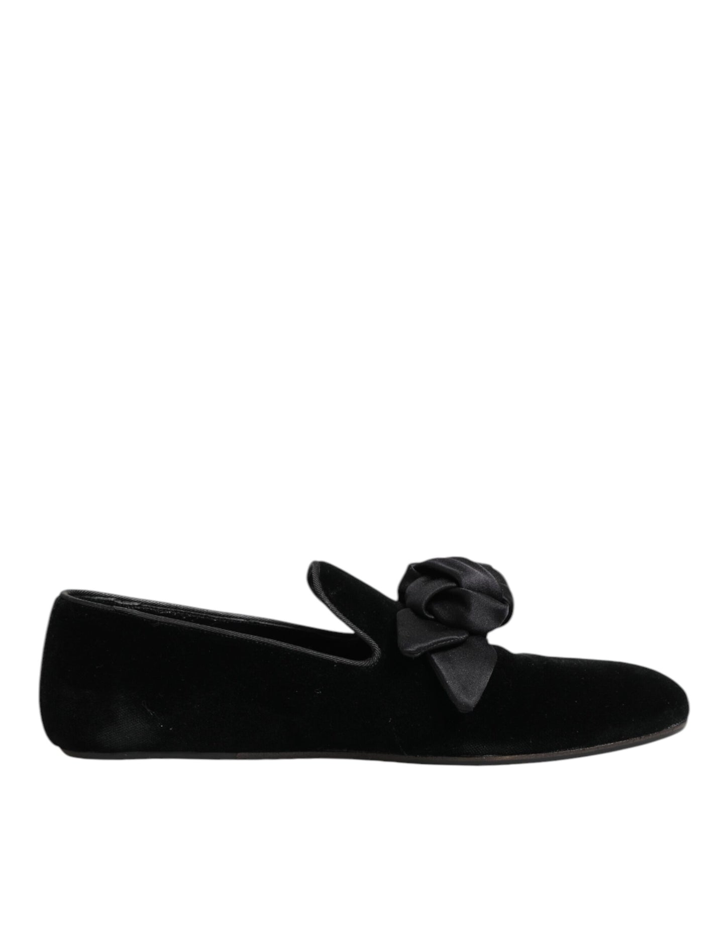 Dolce & Gabbana Black Suede Cotton Rose Slip On Loafers