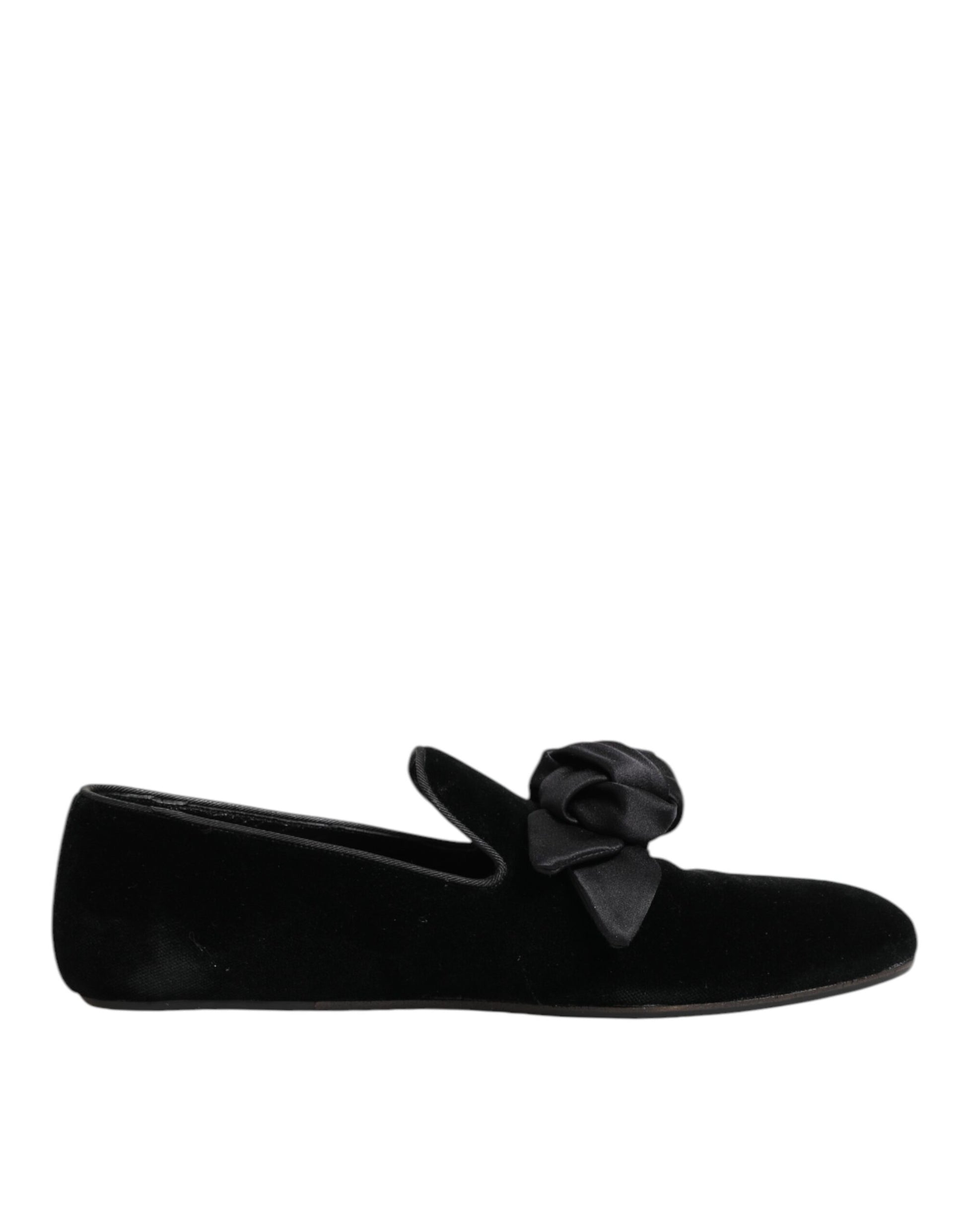Dolce & Gabbana Black Suede Cotton Rose Slip On Loafers