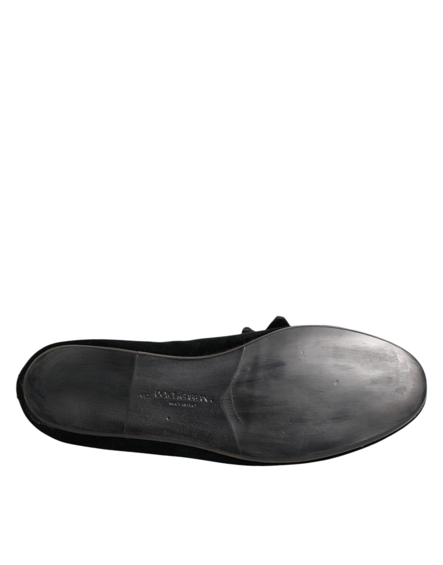 Dolce & Gabbana Black Suede Cotton Rose Slip On Loafers