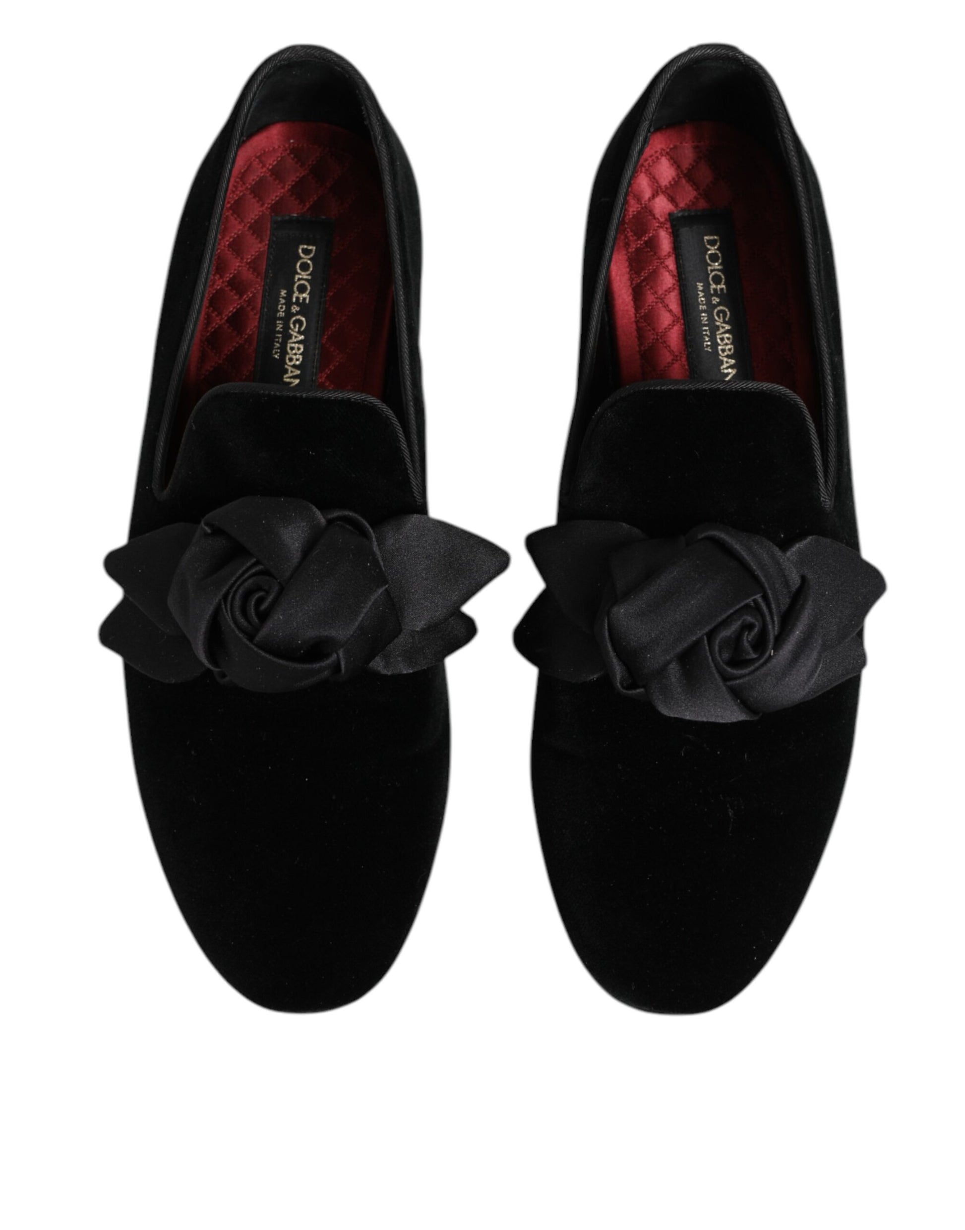 Dolce & Gabbana Black Suede Cotton Rose Slip On Loafers