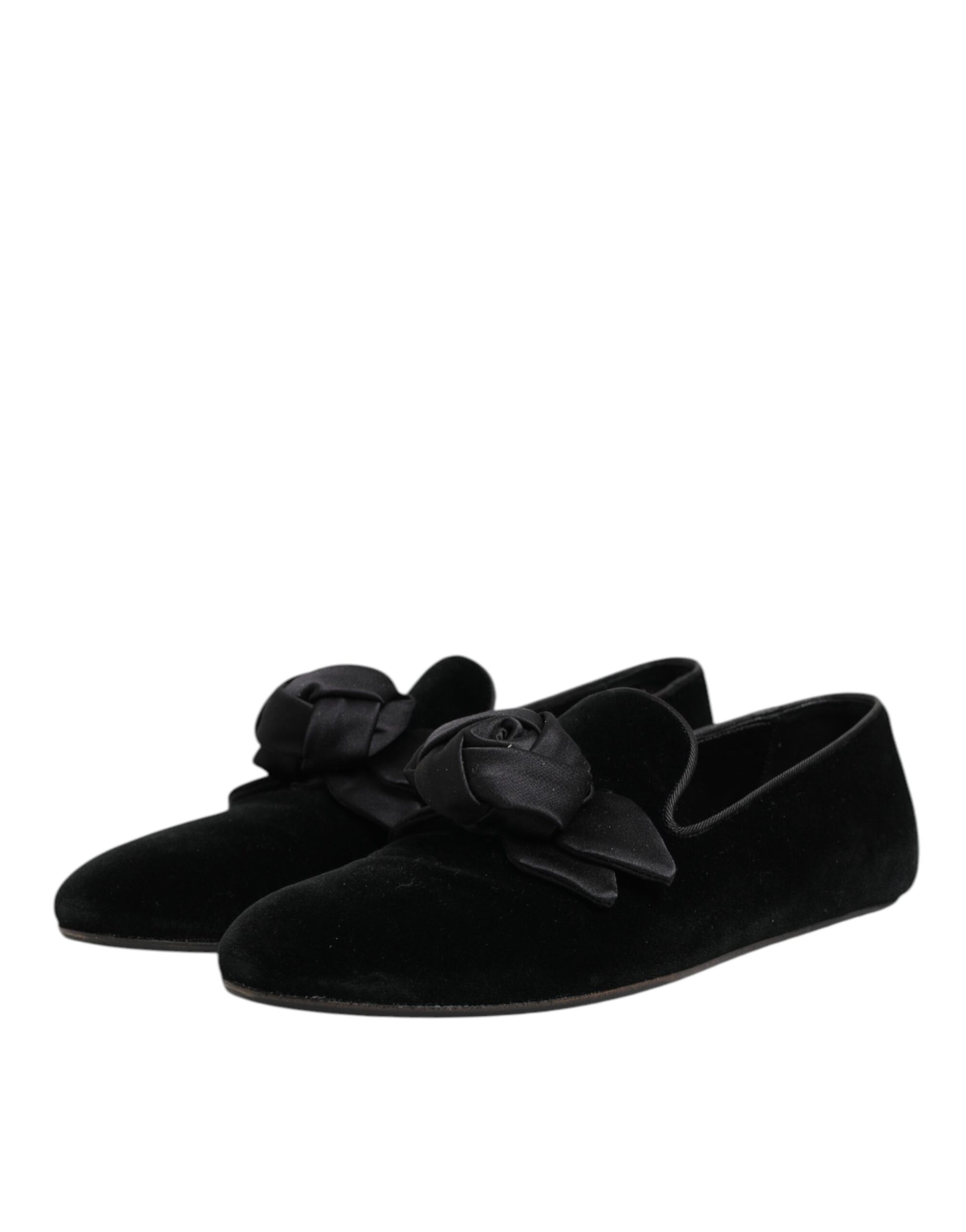 Dolce & Gabbana Black Suede Cotton Rose Slip On Loafers