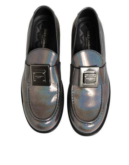 Dolce & Gabbana Metallic Silver Logo Slip-On Men Dress Shoes