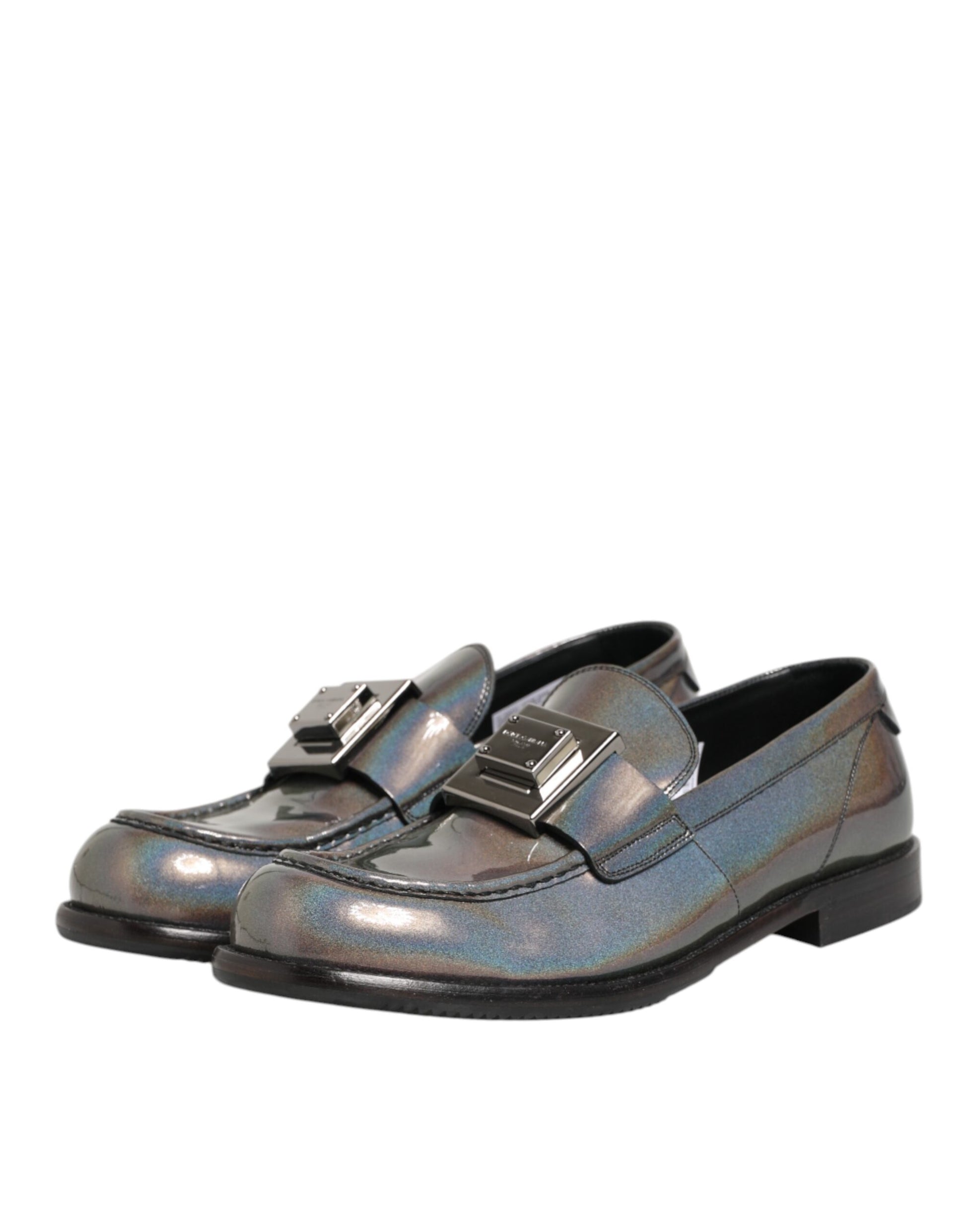 Dolce & Gabbana Metallic Silver Logo Slip-On Men Dress Shoes