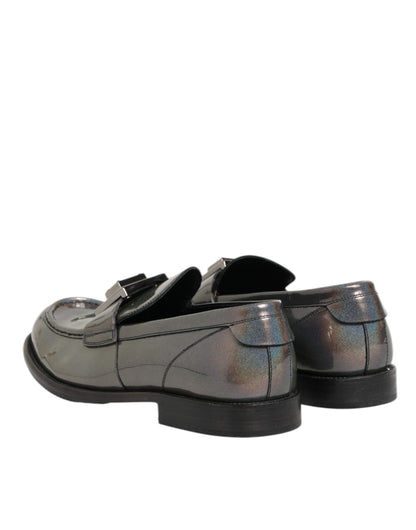 Dolce & Gabbana Metallic Silver Logo Slip-On Men Dress Shoes