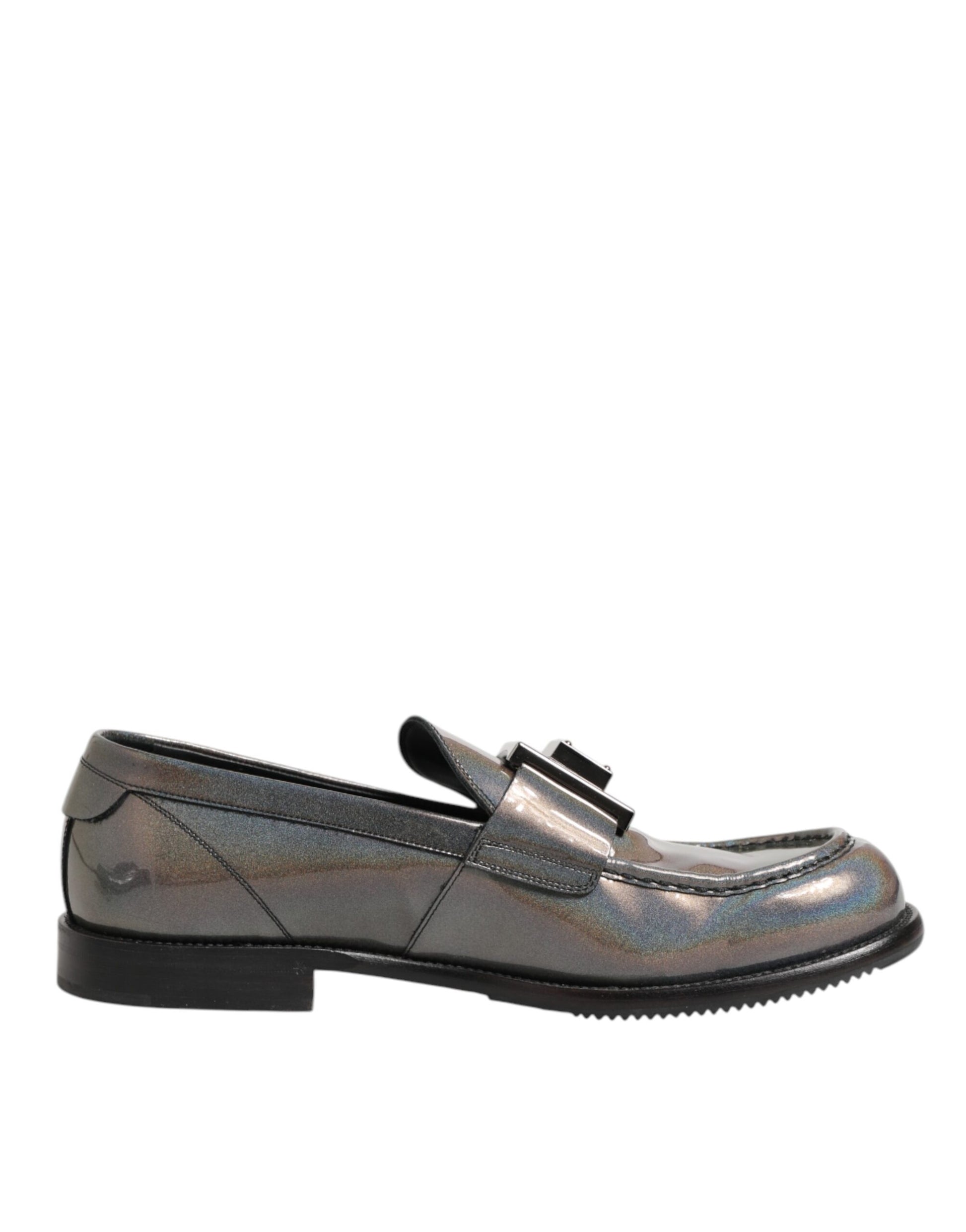 Dolce & Gabbana Metallic Silver Logo Slip-On Men Dress Shoes