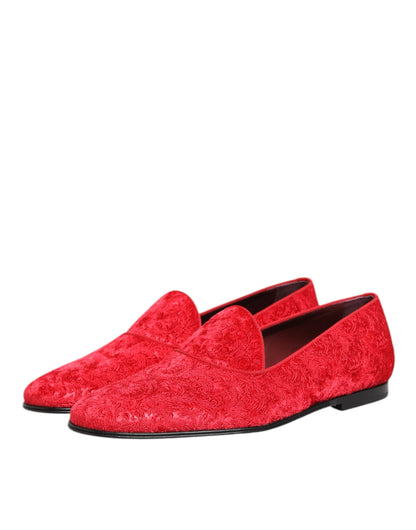 Dolce & Gabbana Red Jacquard Loafers for Men
