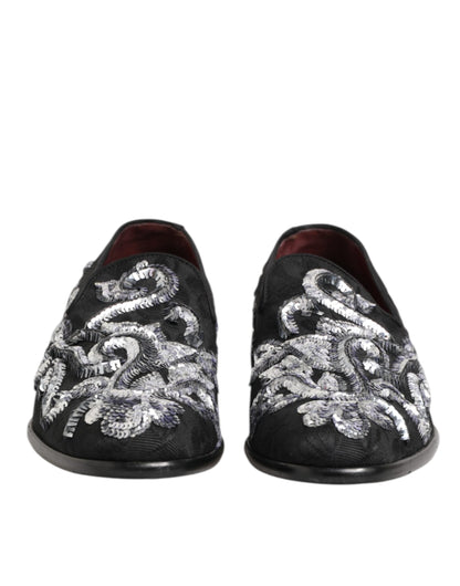 Dolce & Gabbana Black Silver Sequined Loafers for Men