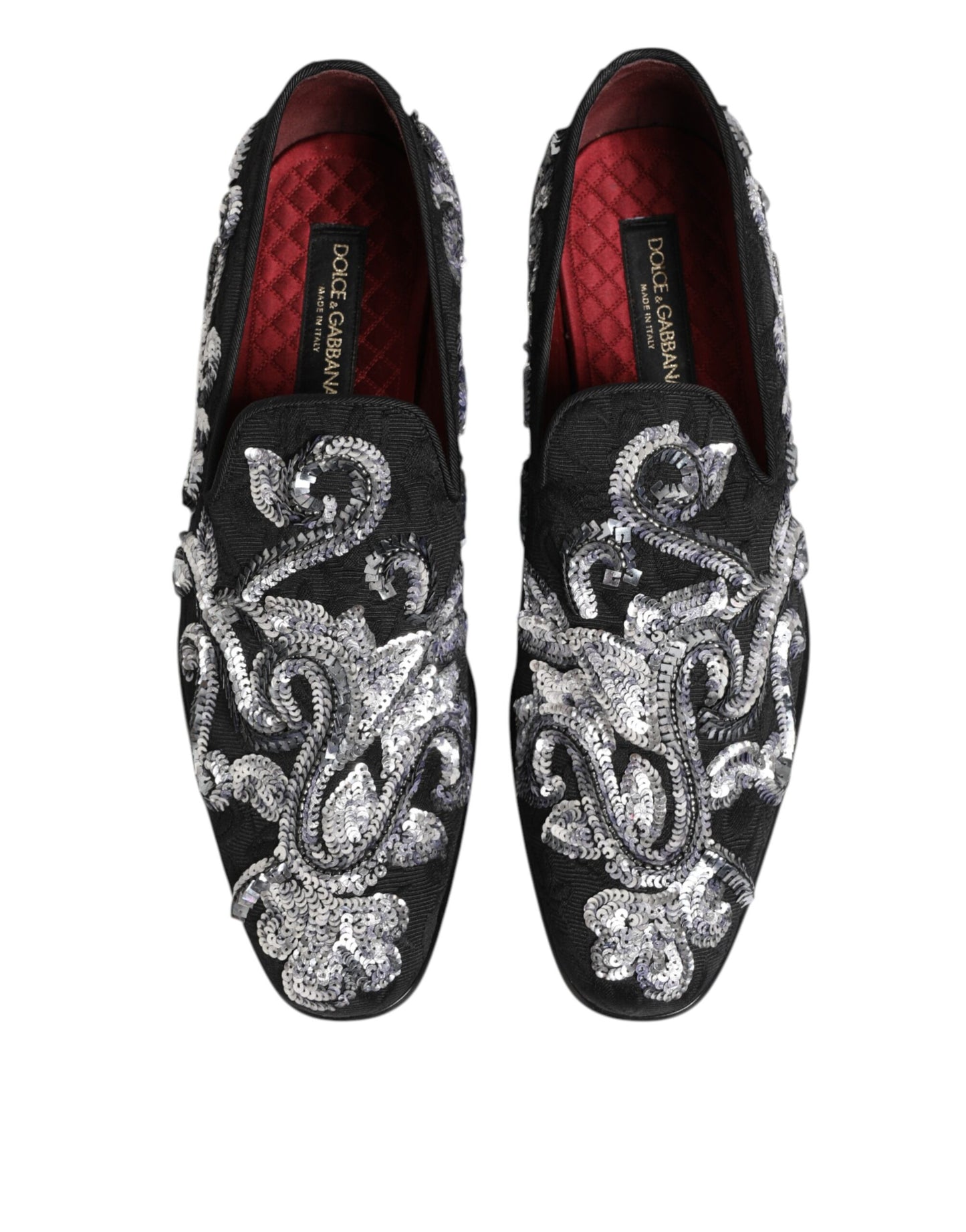 Dolce & Gabbana Black Silver Sequined Loafers for Men