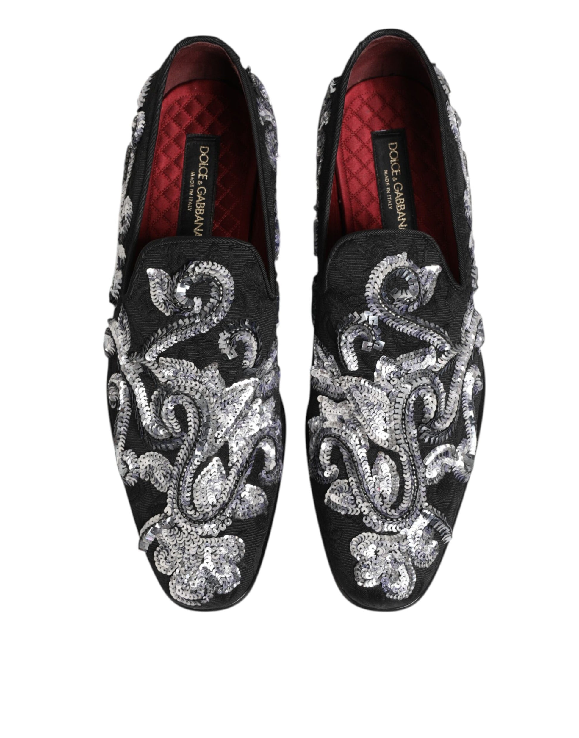 Dolce & Gabbana Black Silver Sequined Loafers for Men