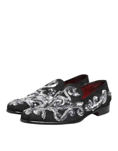 Dolce & Gabbana Black Silver Sequined Loafers for Men