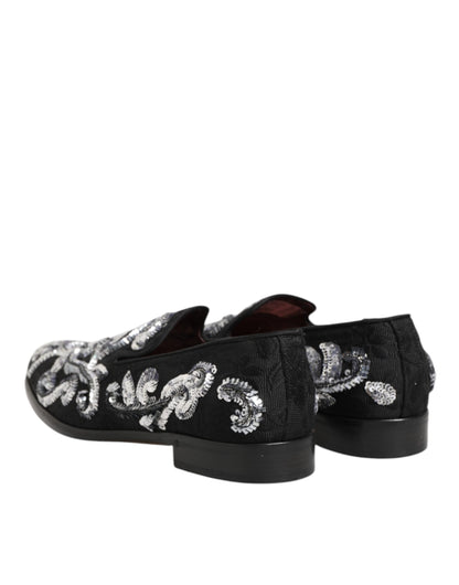 Dolce & Gabbana Black Silver Sequined Loafers for Men